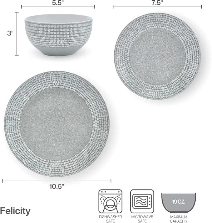 12 Piece Dinnerware Set Service for 4 Dinnerware Set Dishes and Plates Sets Dinner Plate Salad Plate Dinner Bowl