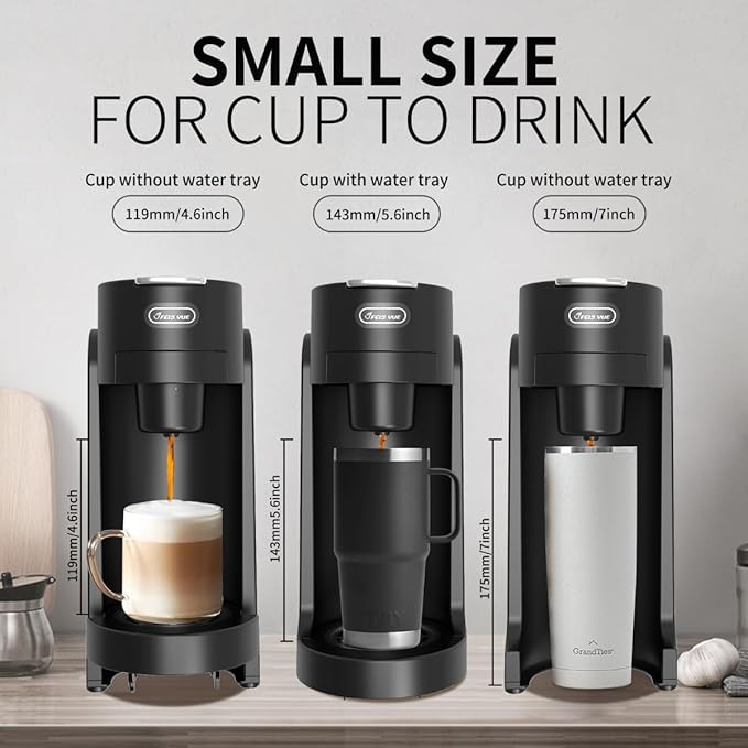 Mini Coffee MakerKCUP Capsule Coffee Maker Mini - 3s Heat-up Precise Temp Control 3 Adjustable Drip Tray BPA-Free Tank Espresso/Americano Modes for Home (Black)