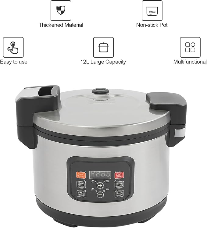 Commercial 12L Pearl Cooker 1850W Automatic Boba Maker with 24H Keep Warm Non-Stick Inner Pot for Bubble Tea Sago Tapioca - US Standard Plug (12L)