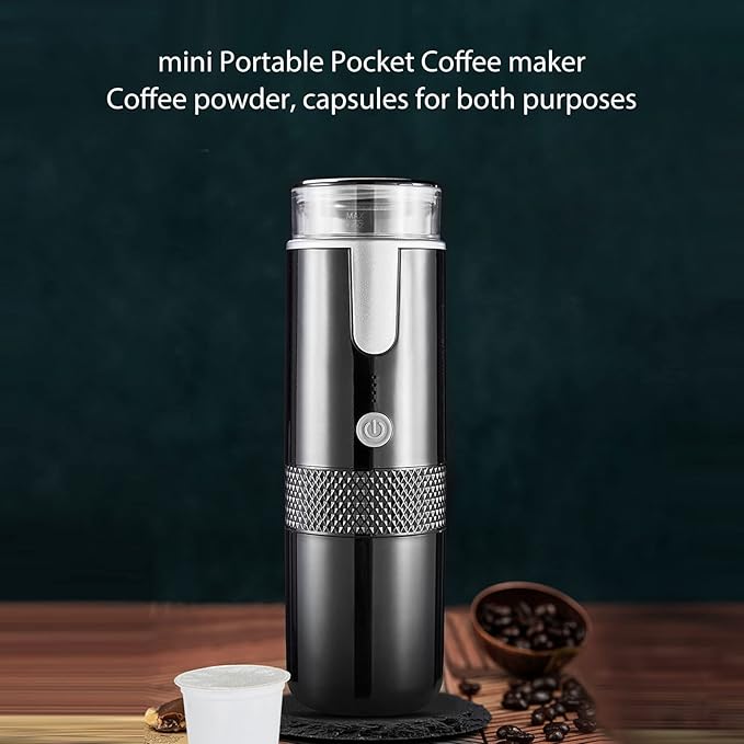 Portable Coffee Machine Compact and Rechargeable Extracts Delicious Pure Coffee Compatible for Capsules and Ground Coffee Easy to Use for Travel and More