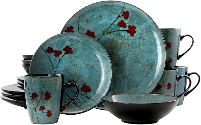 16 Piece Floral Accents Dinnerware Set Blue