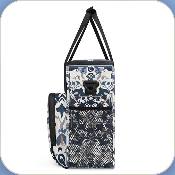 Botanic Flower Coffee Maker Carrying Bag Aztec Floral Travel Storage Bag Compatible with K-Mini or K-Mini Plus Single Serve Coffee Brewer Carrying Case with Multiple Pockets &amp Shoulder Strap