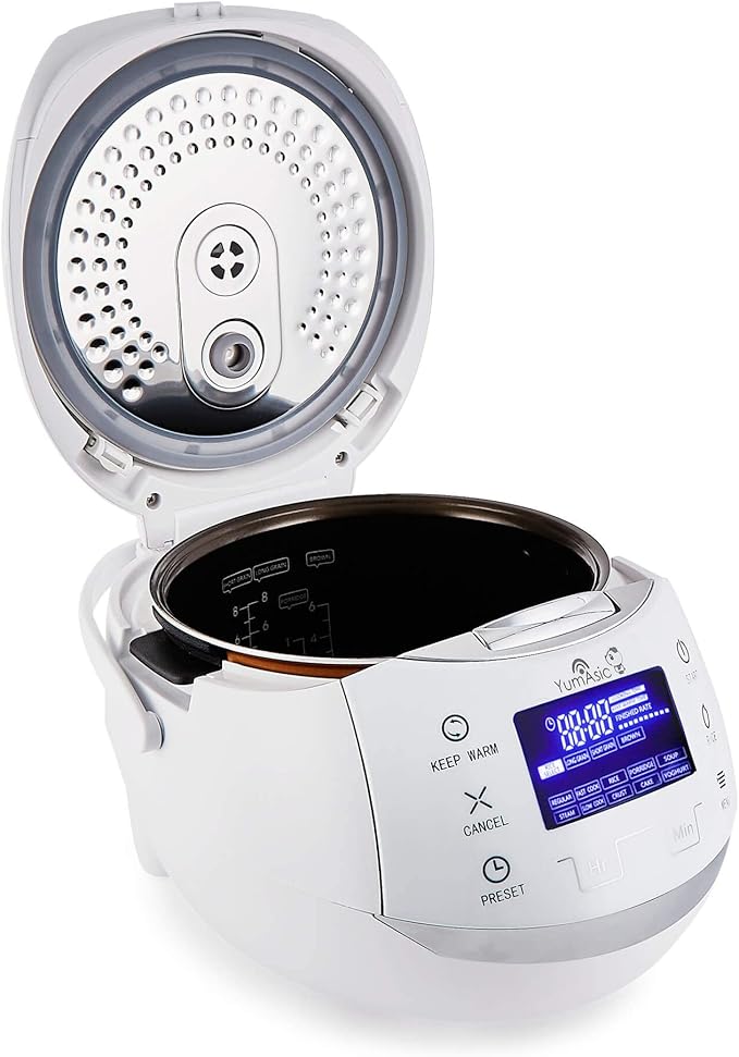Yum Asia Sakura Rice Cooker with Ceramic Bowl and Advanced Fuzzy Logic (8 Cup 1.5 Litre) 6 Rice Cook Functions 6 Multicook Functions Motouch LED Display 120V Power (White and Siver)
