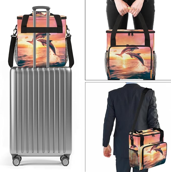 Sunset Dolphin Coffee Maker Carrying Bag Portable Travel Storage Tote Bag Compatible with K-Mini or K-Mini Plus Single Serve Coffee Brewer Carrying Case with Multiple Pockets &amp Shoulder Strap