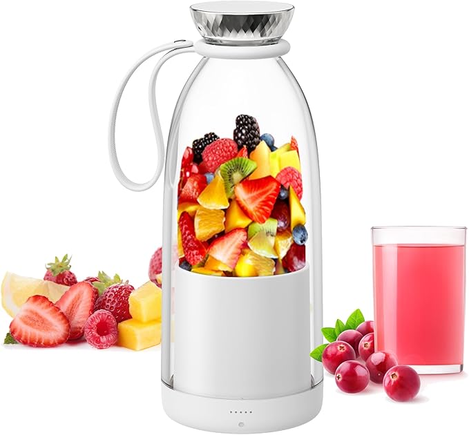 Asa Vea Mini Blender for Smoothies and Milkshakes Portable Blender Rechargeable Personal Size Blender with Quota Outer Travel Lid with 6 Blades 17 oz for Outdoors Camping (White-550ml)