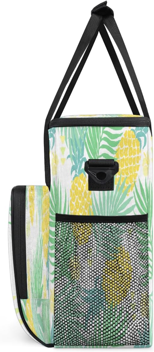 Pineapple Palm Leaves Summer Coffee Maker Carring Bag Travel Carrying Storage Tote Bag Compatible with Keurig K-Mini or K-Mini Plus Portable Single Serve Coffee Brewer Case with Pockets