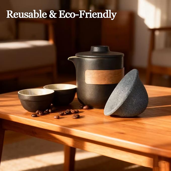 Pour Over Coffee Maker - All-Ceramic Drip Set Single Serve Coffee Maker with Pour Over Dripper Reusable Ceramic Filter &amp Carafe Portable Travel Drip Kit Valentines Day Gifts for Him