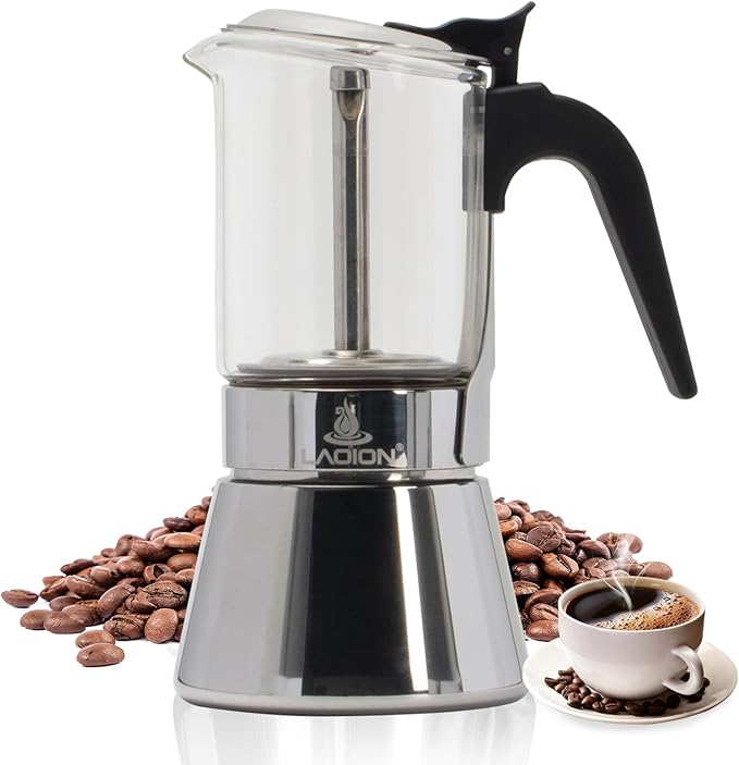Stovetop Espresso Maker 3Cup 160ml Moka Pot Crystal Glass-top &amp Stainless Steel Coffee Maker Mocha Pot Greca De Cafe Cuban and Italian Coffee Maker for Cafetera Cubana