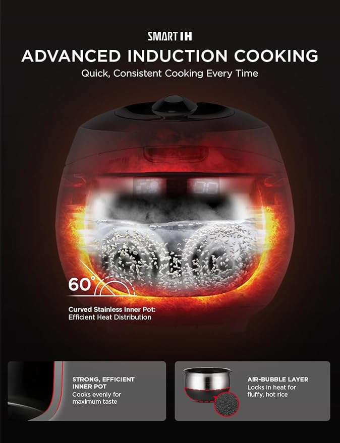 CUCKOO High Pressure Rice Cooker 6-Cup Uncooked / 12-Cup Cooked with Induction Heating Technology Versatile Rice Maker with 16 Menu Options and Steam Plate Voice Guide White (CRP-BHSS0609F)