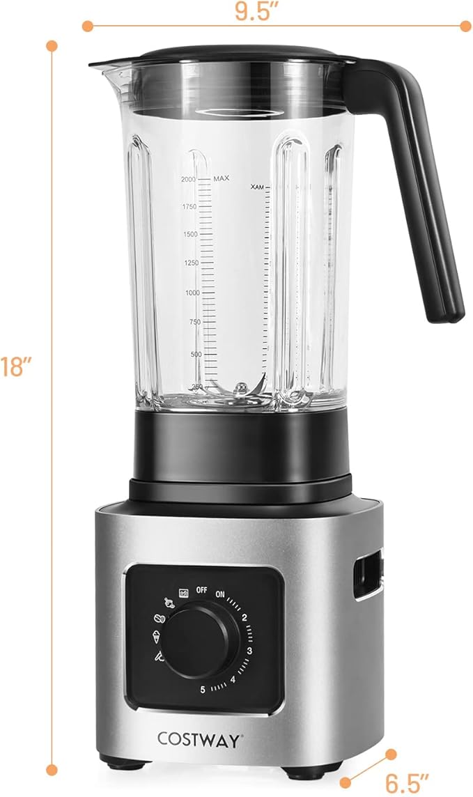 COSTWAY Countertop Blender Powerful Blender with 68 oz Tritan Jar Stainless Steel Blades 5-Level Speed Control &amp 5 Blending Functions 1500W Professional Blender for Milkshake &amp Juice