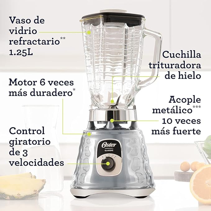 Oster Original 3 Speed Chrome Blender 6 Times more Durable Motor 10 Times Stronger 5 Cup Glass Jar