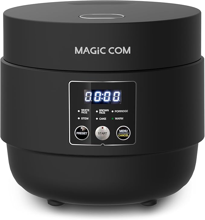 MAGiC COM Rice Cooker 4 Cup Uncooked (8 Cup Cooked) Small Digital Multi-Cooker with Steamer 24H Delay Timer Automatic Keep Warm Non-Stick Pot Perfect for Dorm Travel Single Serve (Black)