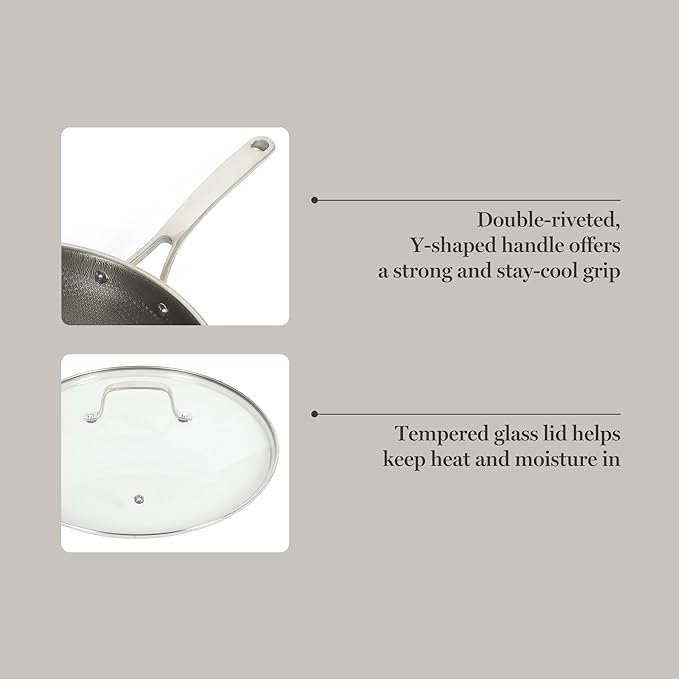 Martha Stewart Badgley Hybrid Nonstick 12 Inch TriPly Stainless Steel Large Fry Pan With Lid &amp Stay Cool Handle - Laser Etched Non-Toxic Perfect Sear Nonstick Skillet - Dishwasher and Induction Sa