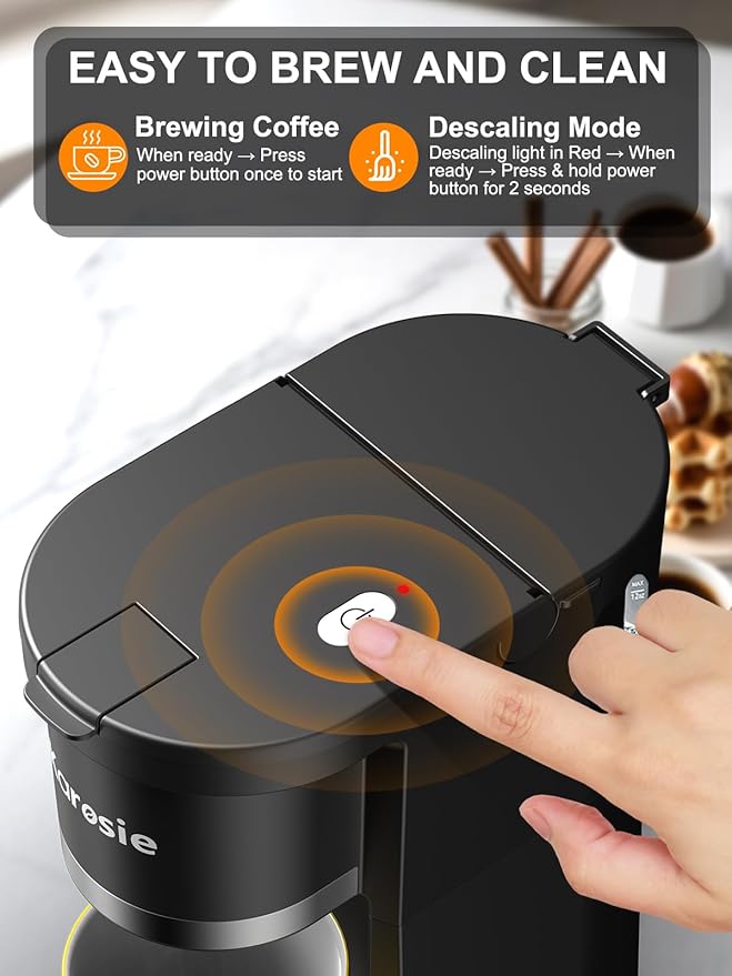 Small Single Serve Coffee Maker Fast Brew for K-Cup &amp Ground Coffee 6-12 Oz Brew Sizes One-Button Single Cup Coffee Maker Coffee Machine with Descaling Reminder