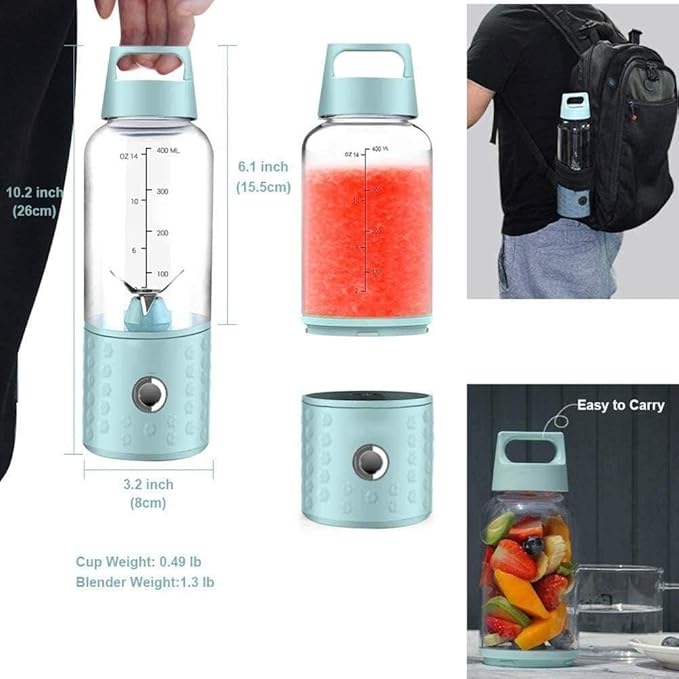 Portable Blender Personal Size Blender Juicer Cup for Shakes and Smoothies Fruit Mixer with USB Rechargeable 4 Stainless Steel Blades BPA Free 500ml