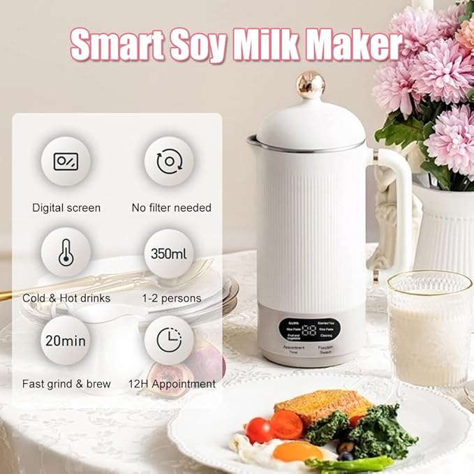 WOOLALA 110V Soy Milk Maker Machine with Screen 350ML Personal Health Stew Cup Powerful Blender &amp Automatic Brewing for Smooth Vegan Nut Milk Maker12 Hours Appointment