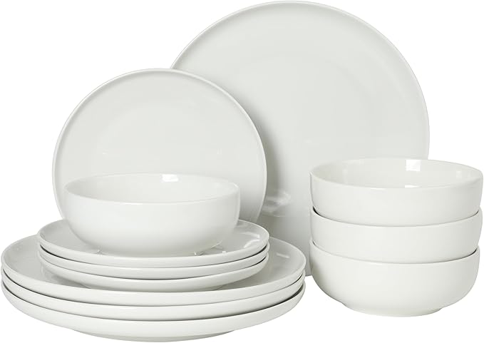 Gibson Home Havenstone 12-Piece Porcelain Dinnerware Set – Dinner Plates Salad Plates &amp Bowls Classic White Everyday Dish Set for Home Kitchen Microwave &amp Dishwasher Safe