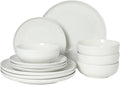 Gibson Home Havenstone 12-Piece Porcelain Dinnerware Set – Dinner Plates Salad Plates &amp Bowls Classic White Everyday Dish Set for Home Kitchen Microwave &amp Dishwasher Safe
