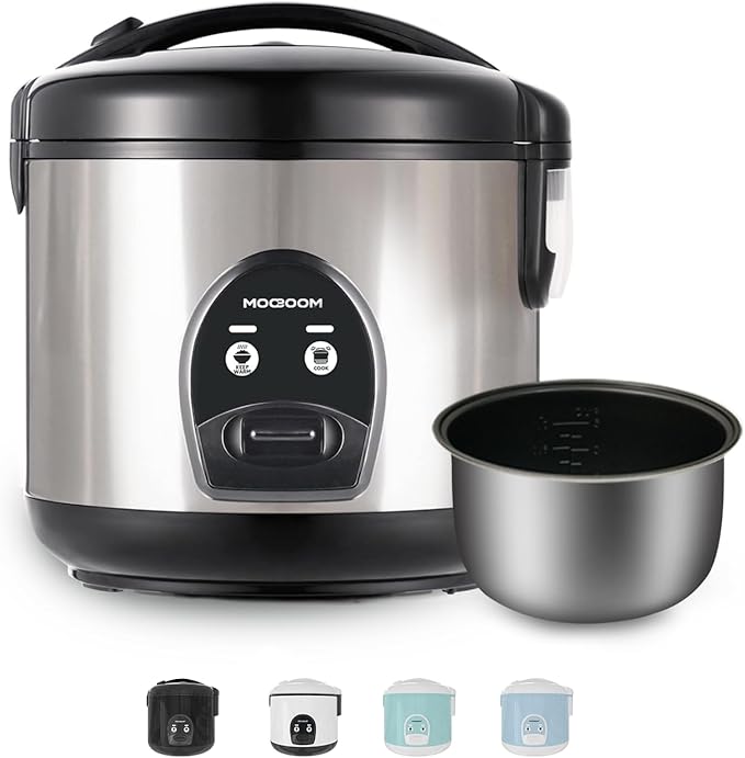 10-Cup Uncooked Rice Cooker &amp Food Steamer - Ceramic Coating Non-Toxic Inner Pot One-Touch Multifunction for Rice/Sauté/Yogurt Dishwasher Safe 3-10 Family Size Stainless Steel
