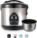 10-Cup Uncooked Rice Cooker &amp Food Steamer - Ceramic Coating Non-Toxic Inner Pot One-Touch Multifunction for Rice/Sauté/Yogurt Dishwasher Safe 3-10 Family Size Stainless Steel