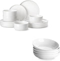 MALACASA 12 Pieces Porcelain Dinnerware Set Bundles 8.85 Large Pasta Bowls Set of 4