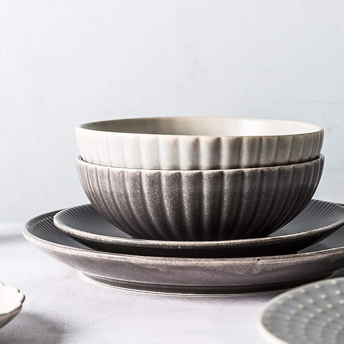 Ceramics Dinner SetsCereals Bowl &amp Coffee Cup and Saucer &amp Plate 23 Pieces Vintage Relief Porcelain Dinnerware Set for Wedding Gifts and Restaurant