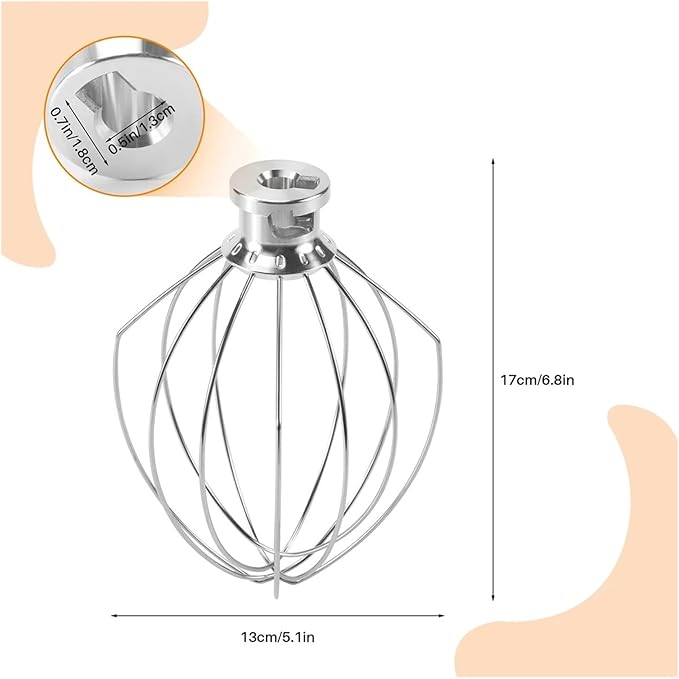 K5AWW Whisk Stainless Egg Beater Mixer Mixing Head 5QT