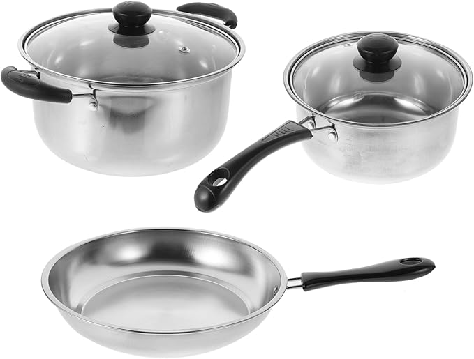 Cabilock 1Set Stainless Steel Cookware Set Noodle Pot Frying Pan Set Portable Kitchen Cooking Pots for Soups Stews and Milk Heat Insulated Handles for Home and Restaurant