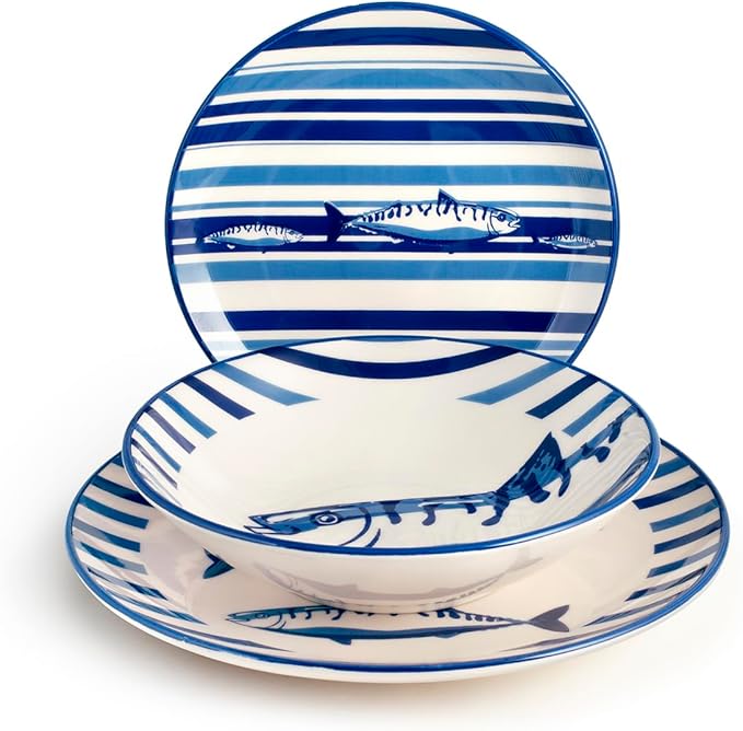 H&ampH Puerto 18 Piece Stoneware Dinner Set Decorated Dishwasher Safe