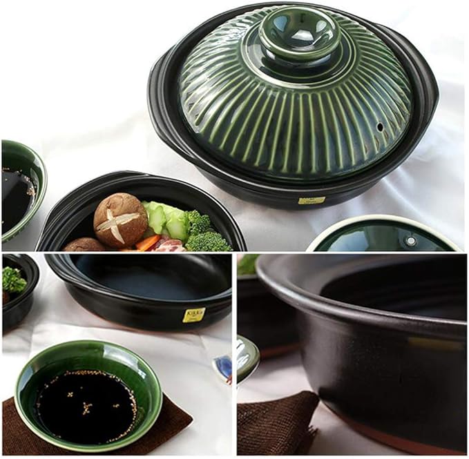 Pots Set Japanese Hot PotClay Rice CookerRound Ceramic CasseroleHeat-Resistant Earthenware Rice PotSlow Stew PotStovetop Ceramic CookwareStockpot