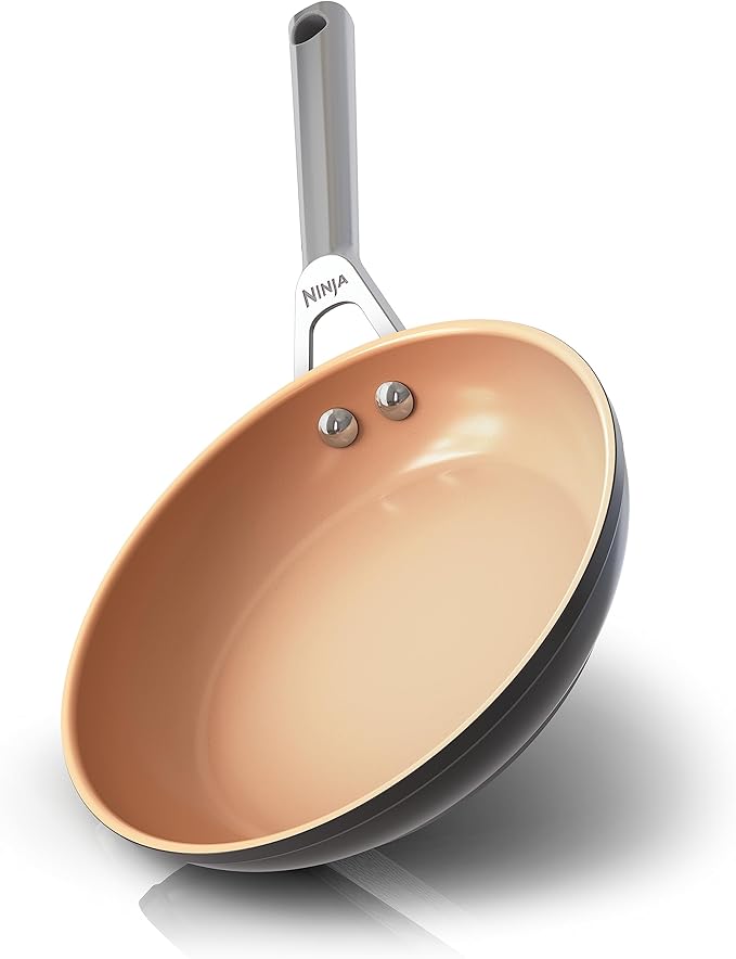 Ninja Extended Life Premium Ceramic 8 Fry Pan Nonstick Fry Pans Pots PTFE Free Healthy Cooking Oven Safe to 550°F Dishwasher Safe All Stovetops &amp Induction Compatible Apricot CW90020