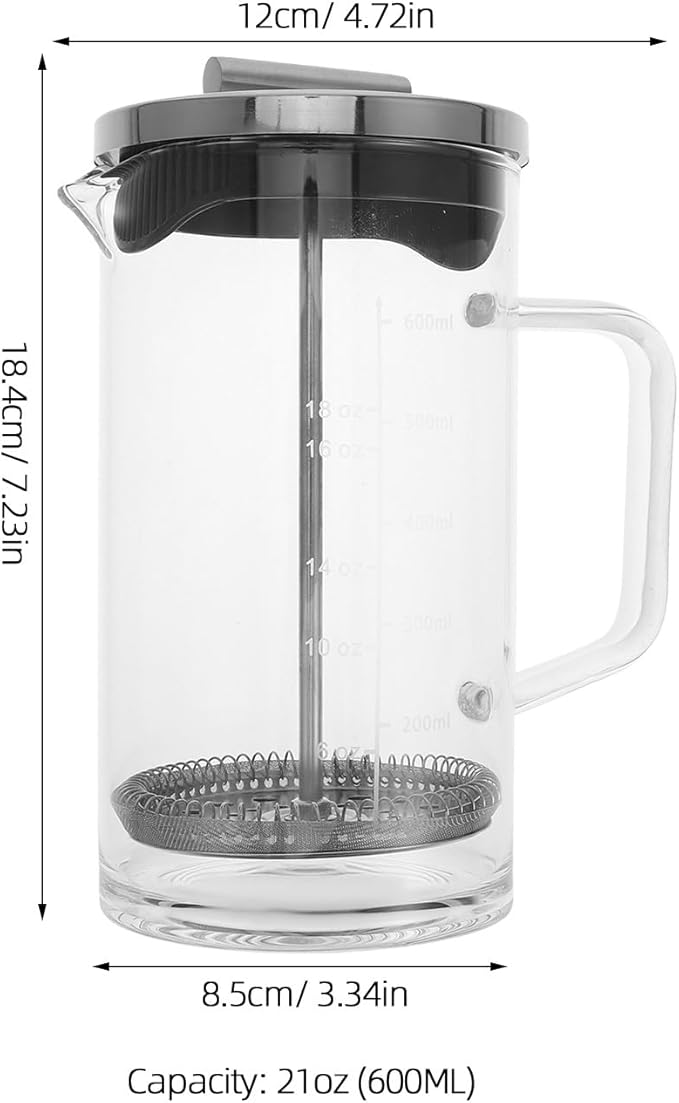 TOYANDONA Household Manual Coffee Maker 21oz (600ml) Glass Coffee Pot with Scale Thick Bottom Press for Home Brewing and Tea Brewing