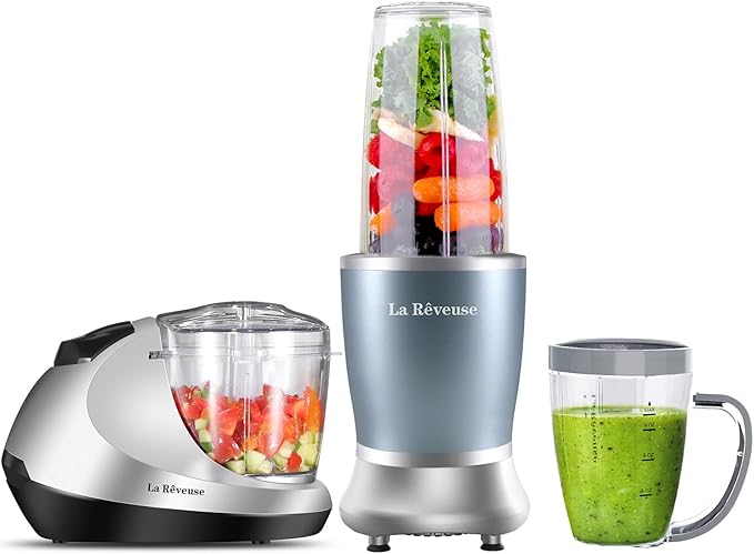 La Reveuse 250W Smoothie Blender (Pearl Blue) + La Reveuse Small Food Chopper (Silver)