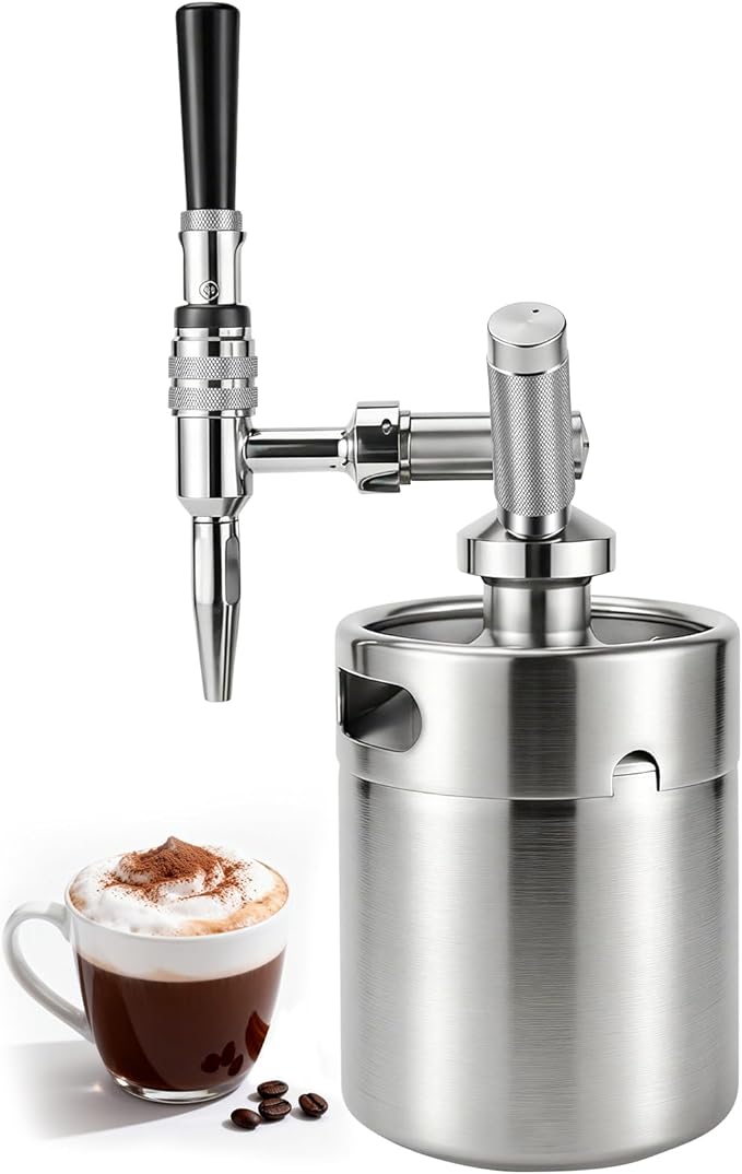 Nitro Cold Brew Coffee Maker 64oz SS Mini Keg Cold Brew Maker Nitro Coffee Machine System with Pressure Relief Valve &amp Stout Creamer Faucet Nitro Keg Coffee Growler Gift for Coffee Lovers
