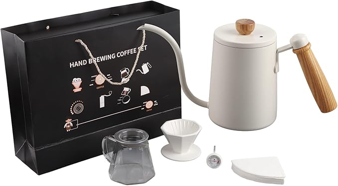 ZJchao Coffee Maker Set Brewer Drip Filter Funnel Kit Coffee Lovers (Beige hand-punched pot)