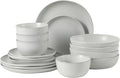 Gibson Elite Menlo Park 16-Piece Pottery Clay Stoneware Dinnerware Set – White Reactive Glaze Embossed Plates and Bowls W/Pasta Bowl Service for 4 – Microwave &amp Dishwasher Safe