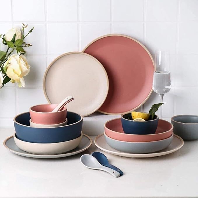 Elegant Dinnerware Set Dinner Plates Bowls Set Luxurious Kitchen Dinnerware Set Bpa-Free Dishwasher Safe Gift Idea For Any OccasionBeige21
