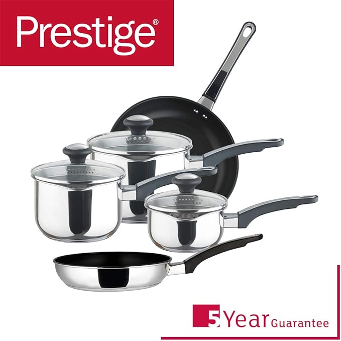 Prestige Everyday Stainless Steel Cookware Set 5-Piece - Black/Silver
