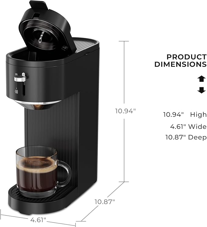 Kismile K-mini Single Serve Coffee Maker for K Cup and Ground Coffee - Dual Brew Coffee MachineAdjustable 6oz-14oz Cup Size Auto Clean &amp Shut Off Compact Design for Home/Office (Matte Black)