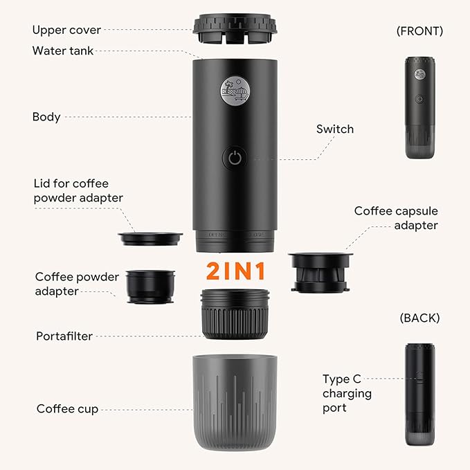 High Capacity Portable Coffees Maker 100ml Coffee Machine Adjustable Brewing Modes Small Travel Design for Drinks Travel Coffee Machine