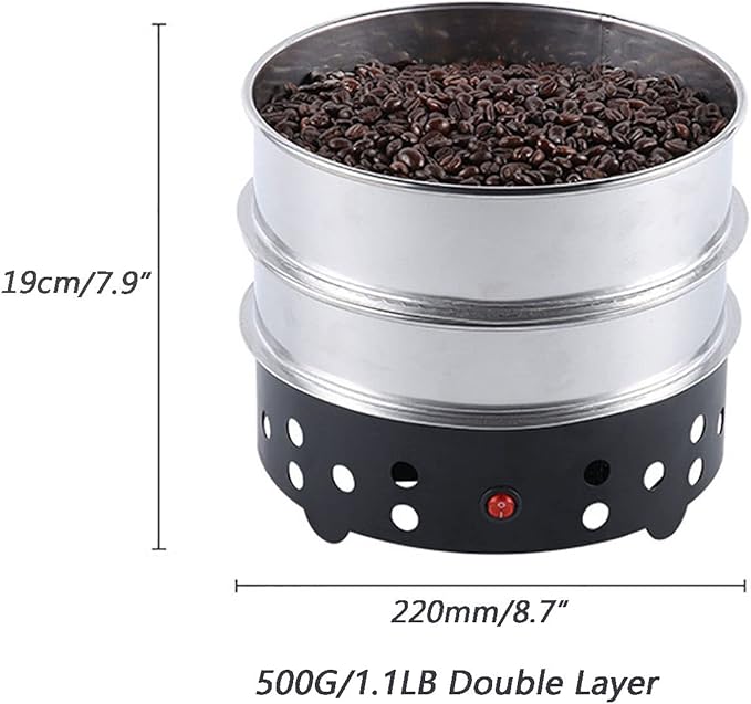 Electric Coffee Bean Cooler Household Coffee Beans Roasters Cooling Machine With 304 Stainless Steel Mesh 1000G Double Layer Collect Coffee Chaff 110V US Plug (500G/1.1LB 110V)