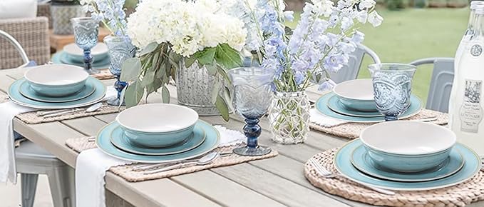 Melamine Dinnerware Sets18 Piece Reactive Glaze like ceramic Dishes Set Service for 6Nonbreakable and Lightweight Kitchen Plate and bowls Set Great for PatioOutdoorsRVCamping