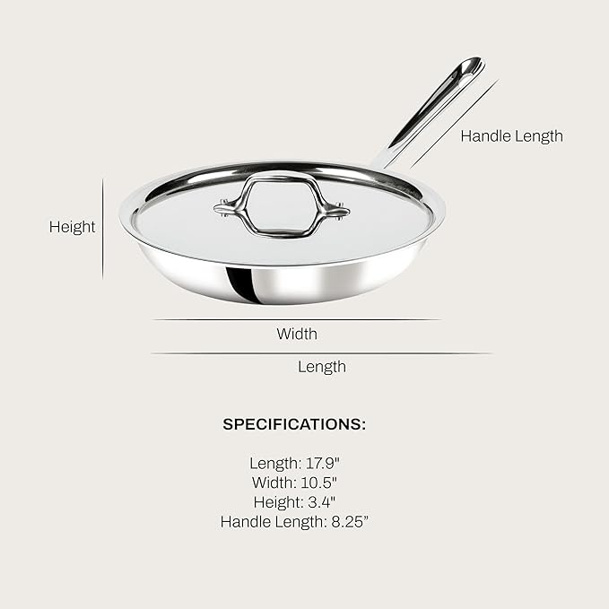 All-Clad D3® Stainless Steel 10 inch Frying Pan Covered- Made in the USA- The Original Bonded Professional Cookware- Oven Safe &amp Induction Compatible
