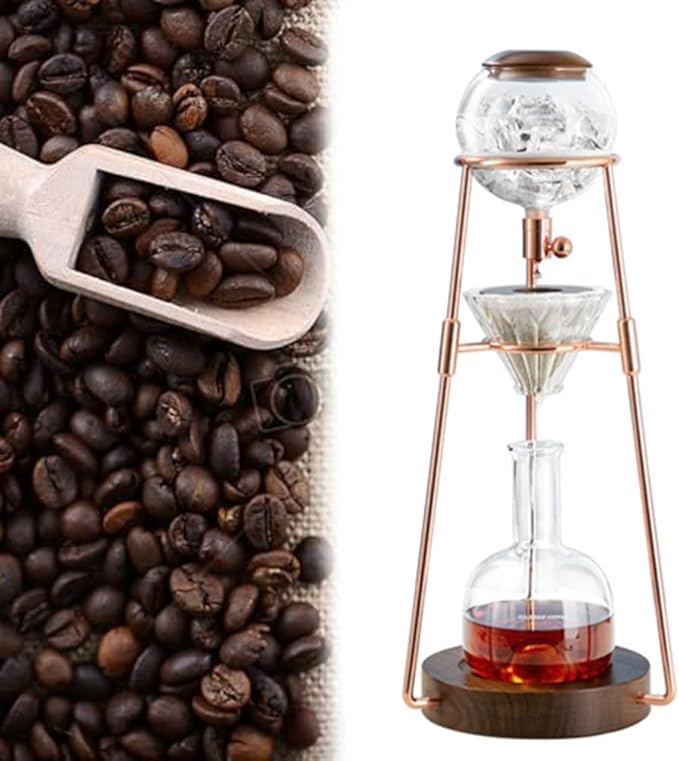 Cold Brew Coffee Maker Ice Drip Coffee Machine with Solid Wood Base Precision Speed Control and Adjustable Dripper 500Ml Large Capacity and Makes 2-5 Cups for Bars Clubs PartiesGold