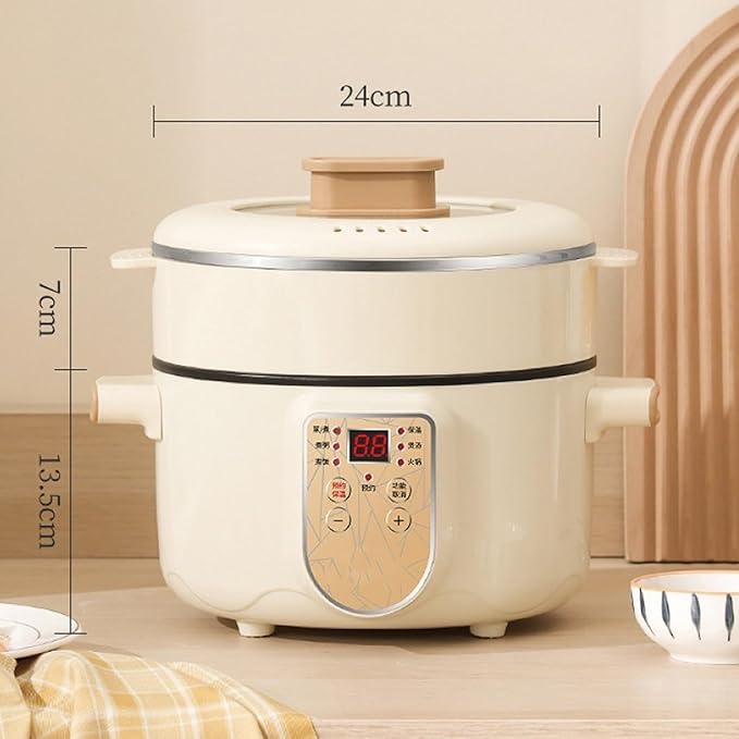 GRFIT Electric Rice Cooker Non-Stick Electric Saute Pot Smart Rice Cooker Soup Pot Cook Noodle Pot 2/3 People Electric Hot Pot (Color : No Steamer White Size : 2L)
