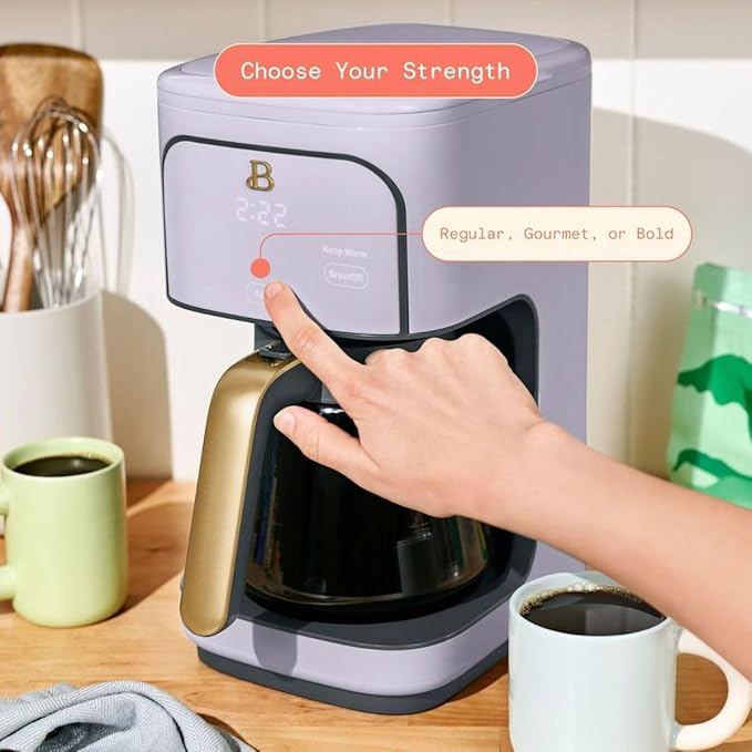 B - 12-Cup Programmable Coffee Maker with Touch Controls Auto Brew Timer Reusable Filter Large Glass Carafe Countertop Coffee Machine (Lavender)