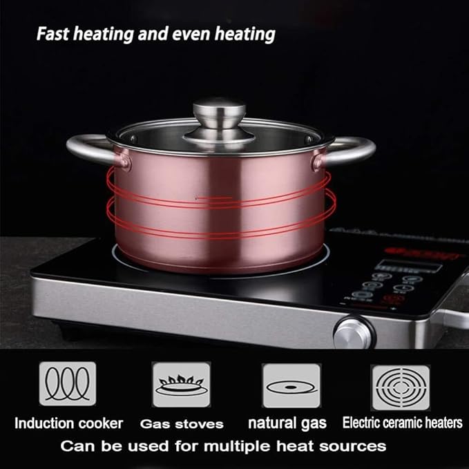 3-Piece Stainless Steel Cookware Set Frying Pan Saucepan &amp Milk Pot with Lids Stay-Cool Handles Induction-Compatible Scratch-Resistant Multi-Heat Source