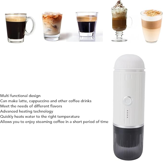 Portable Electric Coffee Maker Mini Travel Espress o Machine with 19Bar Pressure Advanced Heating for Latte Cappuccino Home Office Travel (White)