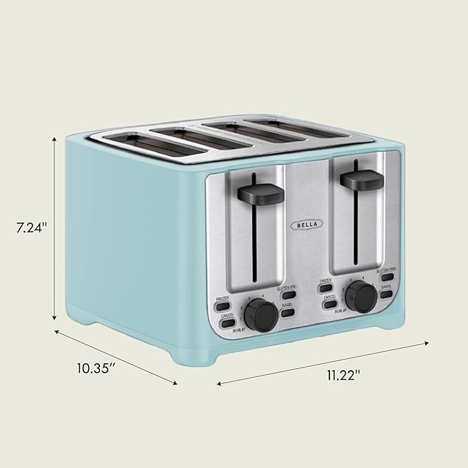 bella 4 Slice Toaster with Auto Shut Off - Extra Wide Slots &amp Removable Crumb Tray and Cancel Defrost &amp Reheat Function - Toast Bread &amp Bagel Stainless Steel and Aqua