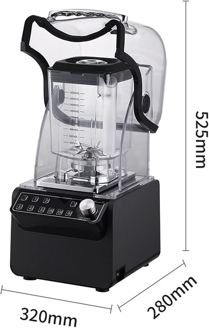 Commercial Blender and Smoothie Machine Button Speed Adjustment with Sound Insulation Cover 2L Large CapacityWhite
